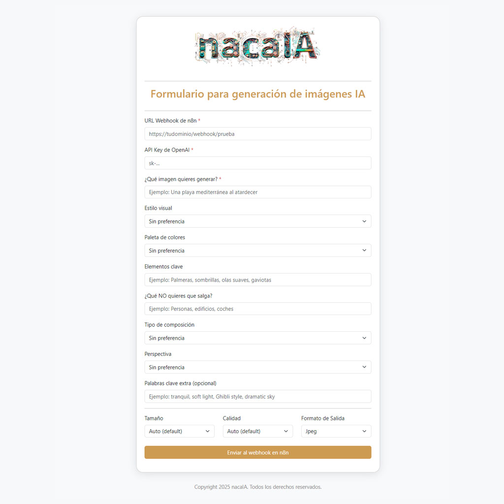 Configuración personalizada de parámetros en la generación de imágenes IA usando la API de OpenAI en un entorno profesional.